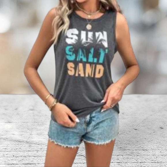 SHEIN Tops - NEW tank top sun salt sand black white blue yellow medium